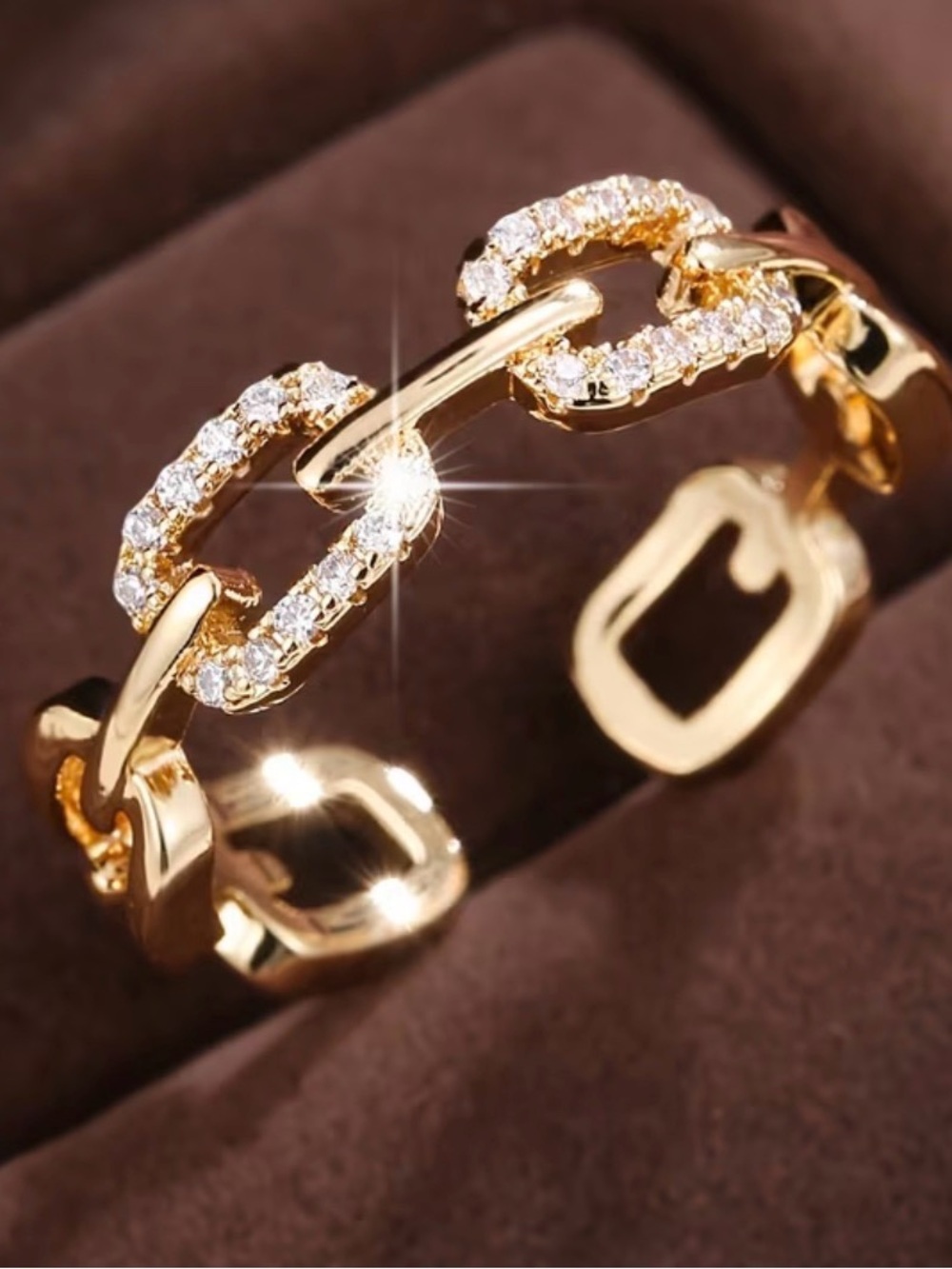 14K Gold Chain Link Diamond Ring Adjustable